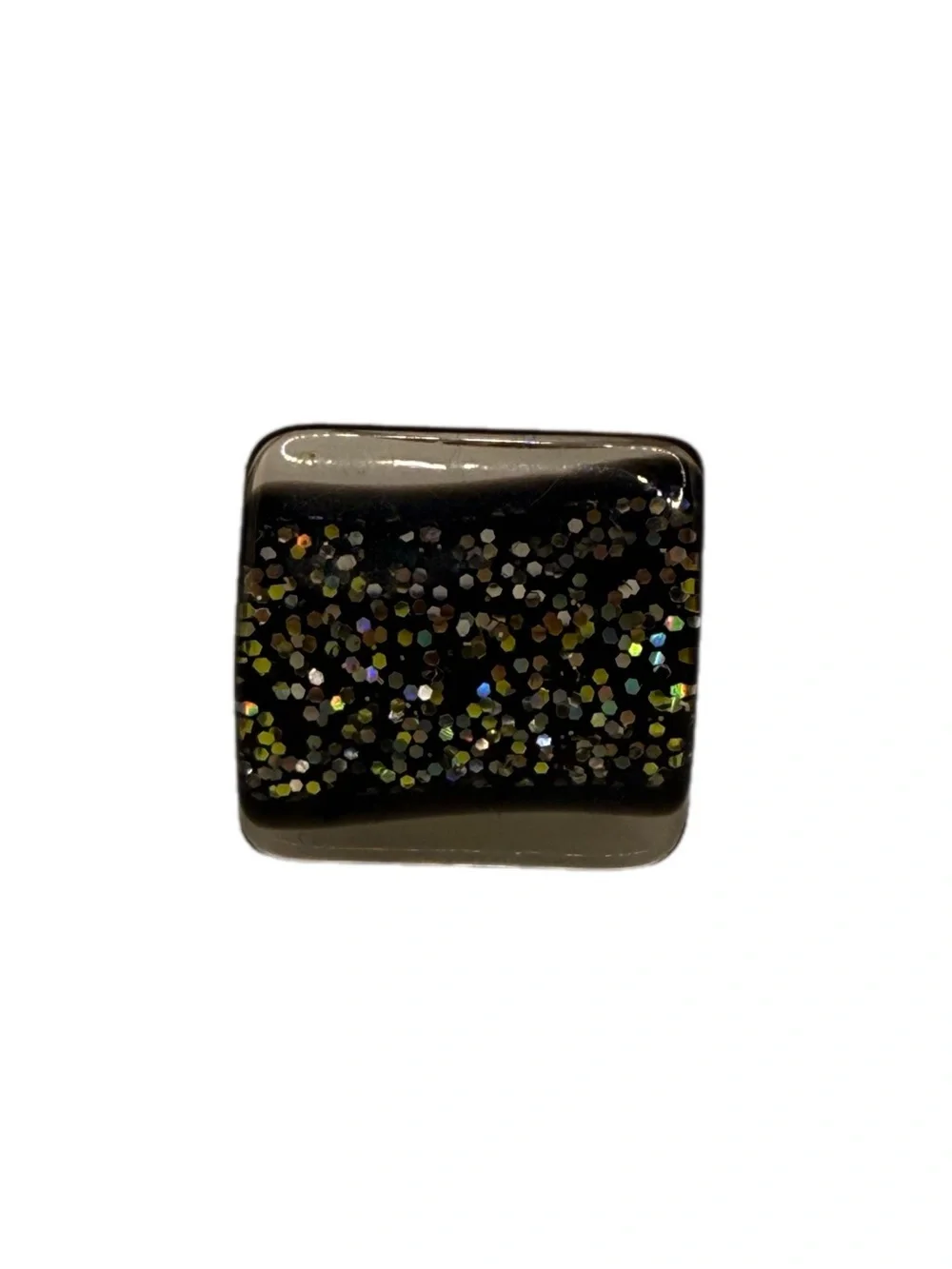 Black Acrylic Sparkle Glitter Square Statement Ring Adjustable